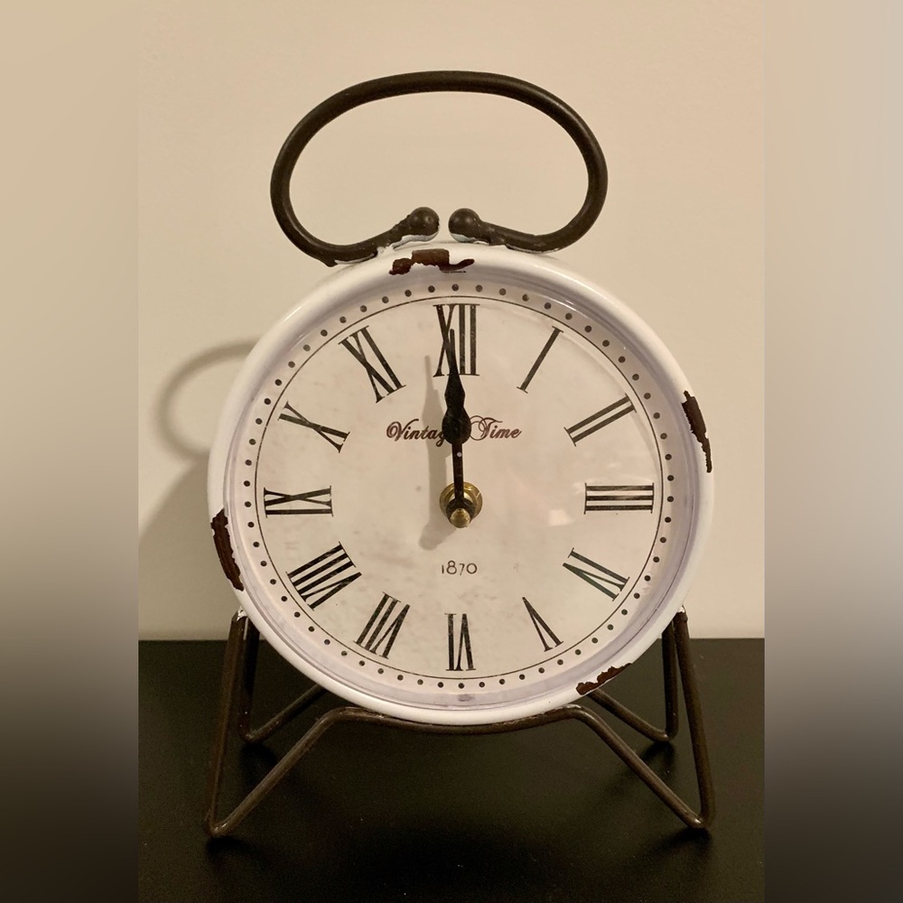 Vintage White and Brown Roman Numeral Table Clock